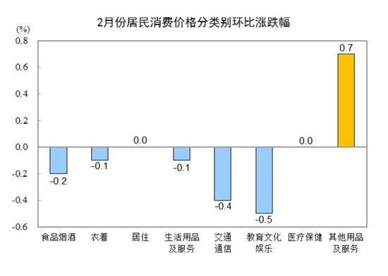 国家统计局：2025年2月份居民消费价格同比下降0.7%